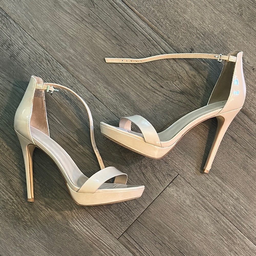 Mix No. 6 Tan Heels with Stiletto and Ankle Strap